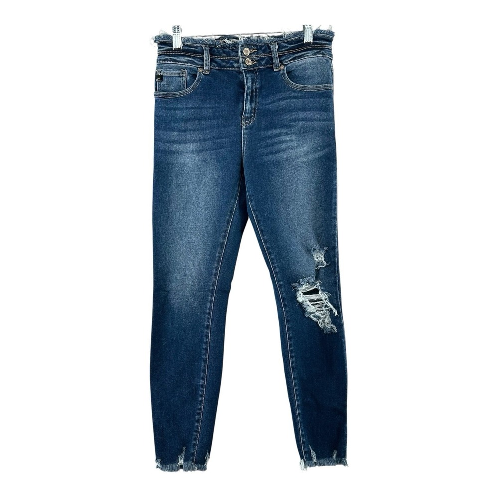 Kancan Estilo Dark Wash Distressed Raw Hem  Double Button Womens Size 7/27 30x27
